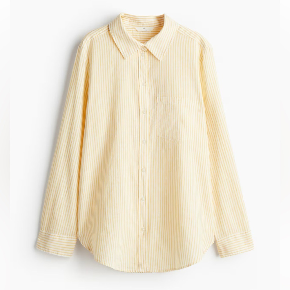 H&M Yellow Striped Button-Up Linen Blend Shirt